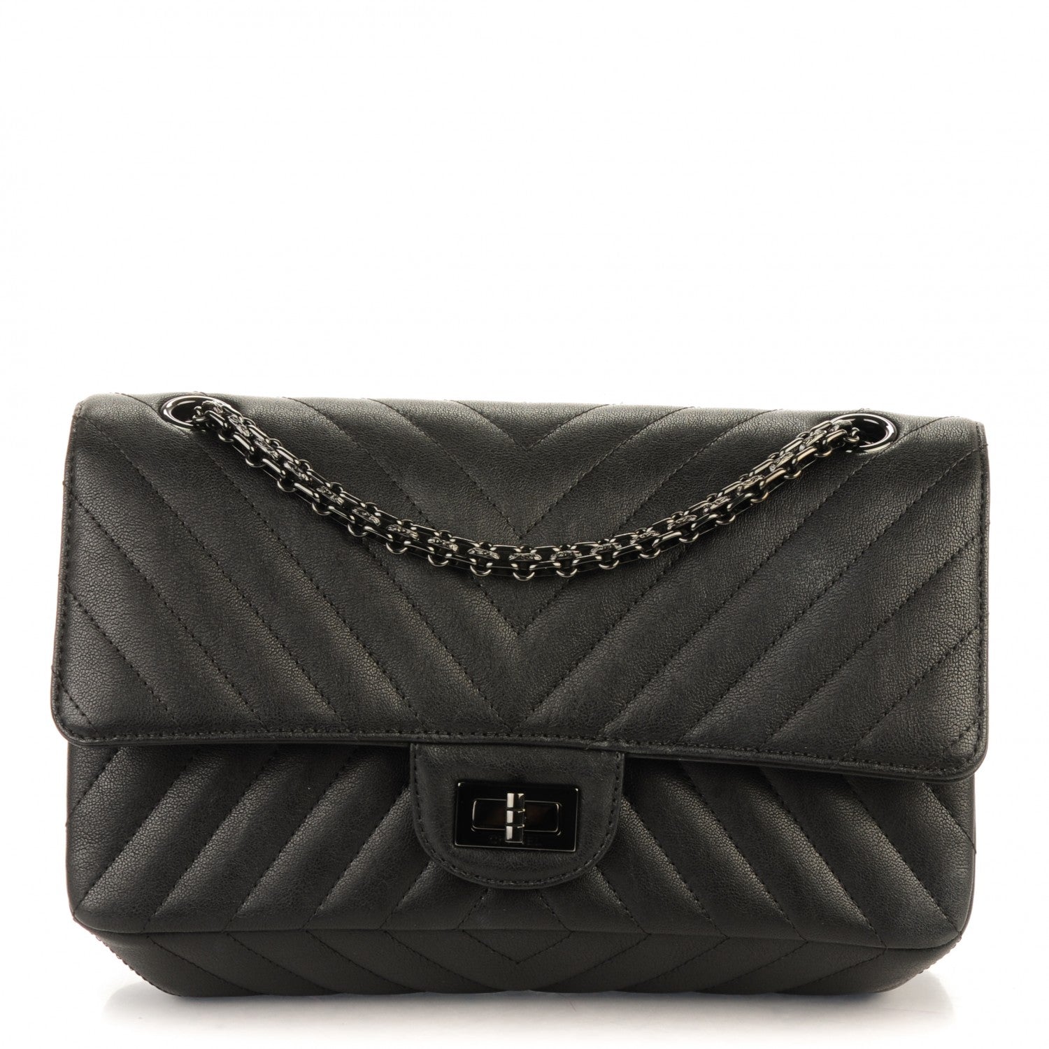 Chanel Sheepskin Chevron Quilted 2.55 Reissue 225 Double Flap So Black 1 of 9