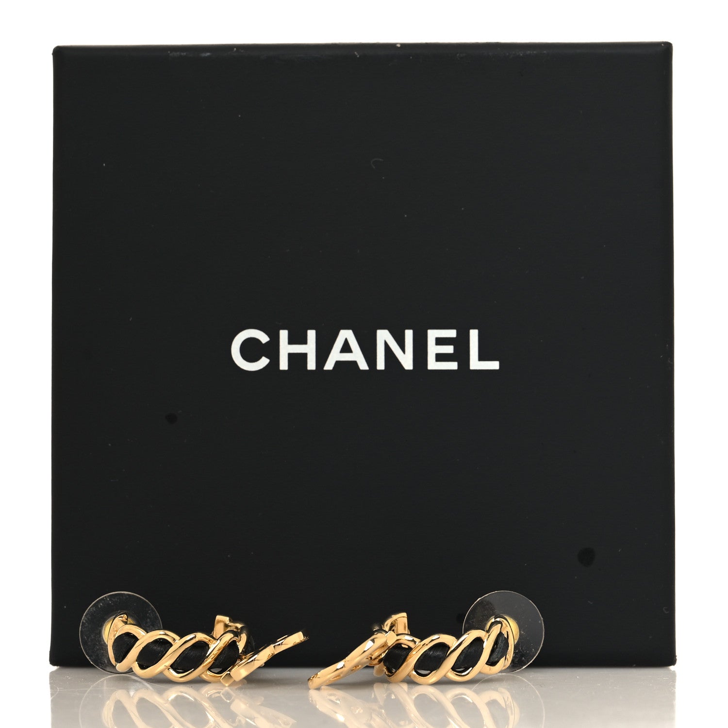 Chanel Lambskin CC Chain Hoop Earrings Matte Gold Black 5 of 5