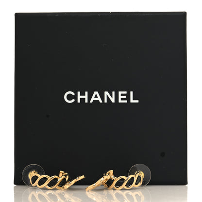 Chanel Lambskin CC Chain Hoop Earrings Matte Gold Black 5 of 5
