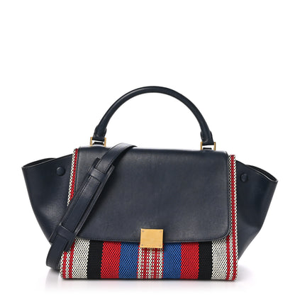 Celine Smooth Calfskin Striped Canvas Small Trapeze Navy Blue 1 of 9