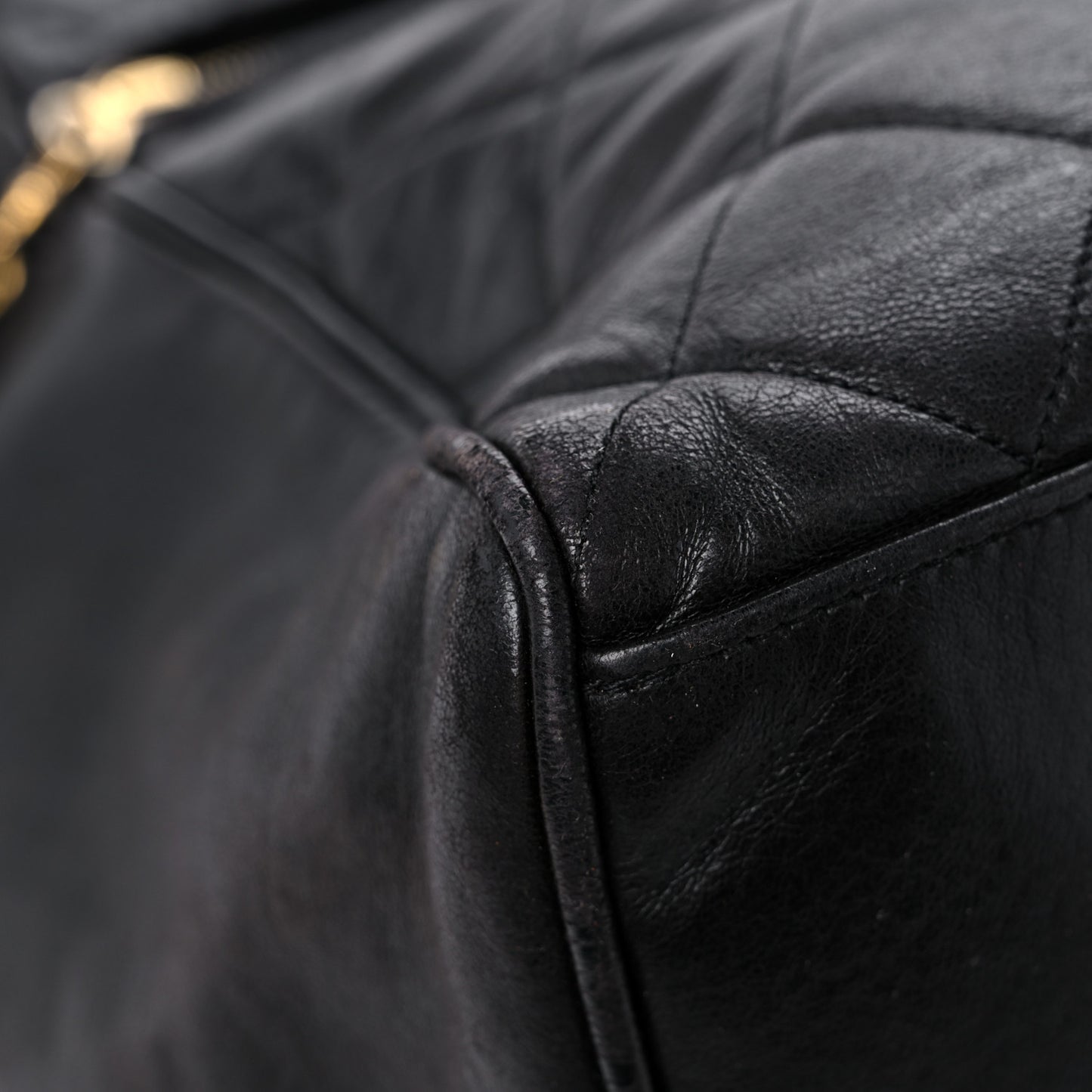 Lambskin Large Quilted Shopping Tote Black