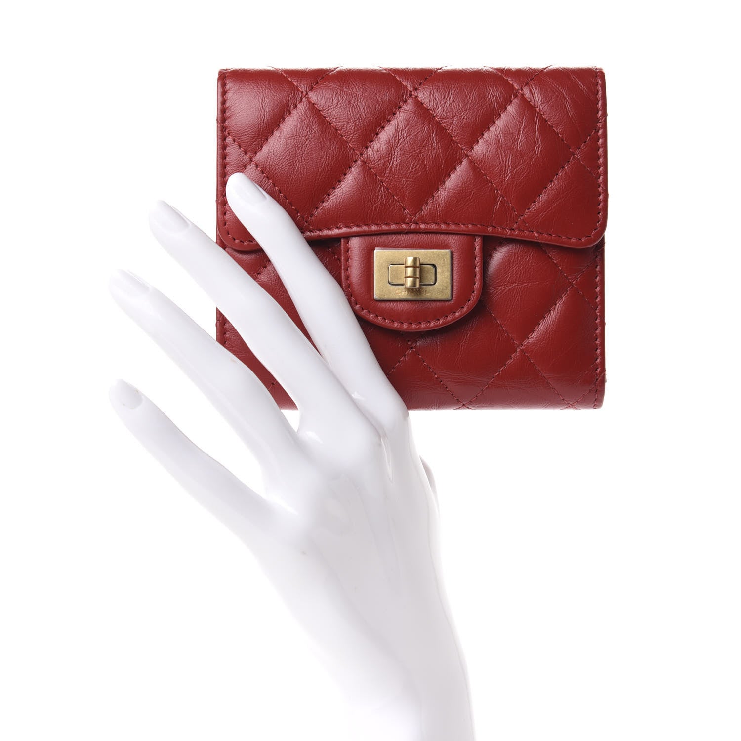 Chanel Aged Calfskin Quilted Reissue Compact Wallet Red 2 of 8
