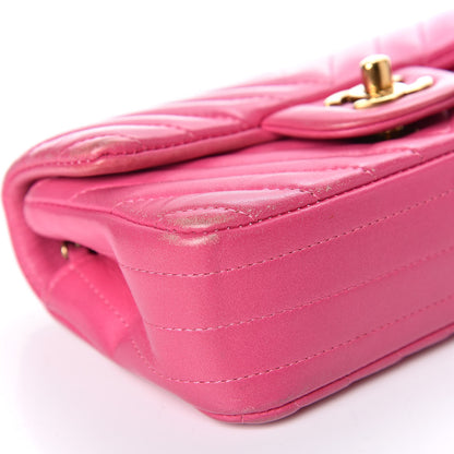 Chanel Lambskin Chevron Quilted Extra Mini Flap Dark Pink 9 of 15