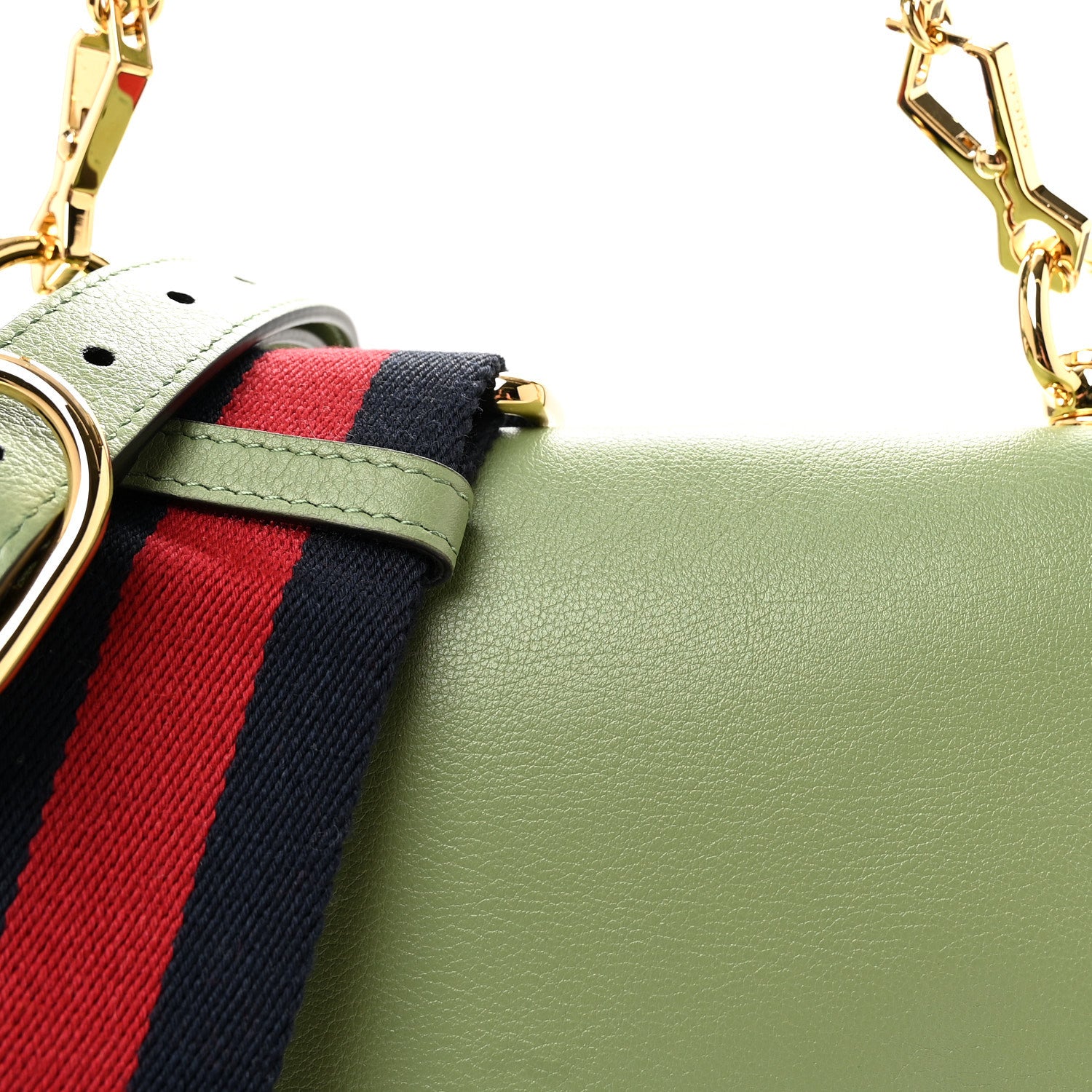 Gucci Roxy Calfskin Web Medium Blondie Top Handle Shoulder Flap Bag Salamander Green 8 of 10