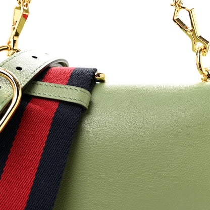 Gucci Roxy Calfskin Web Medium Blondie Top Handle Shoulder Flap Bag Salamander Green 8 of 10