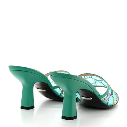 Gucci Tela Retino Nappa Crystal GG Monogram Square G 95mm Slide Sandals 37.5 Turquoise 4 of 8