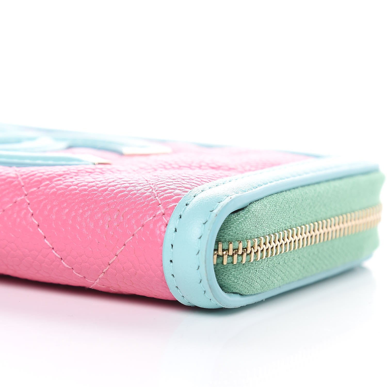 Chanel Caviar Quilted Medium Filigree Zip Around Wallet Pink Blue Green 10 of 11