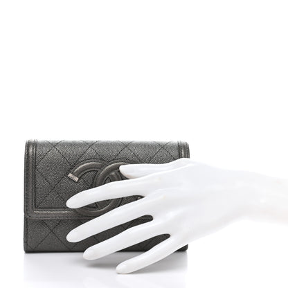 Chanel Iridescent Caviar Quilted Medium Filigree Flap Wallet Silver 2 of 9