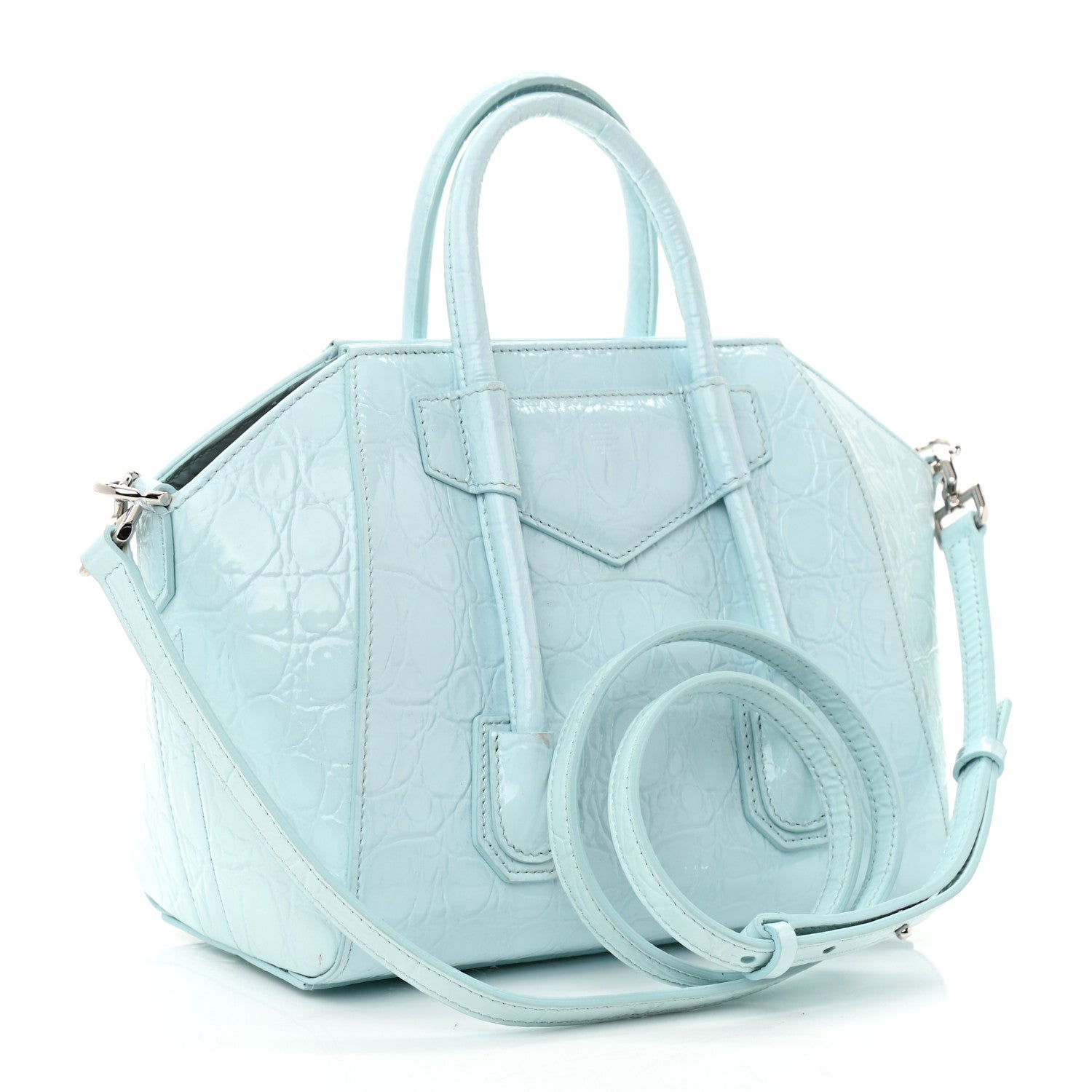 Givenchy Calfskin Crocodile Embossed Mini Antigona Lock Sky Blue 3 of 14