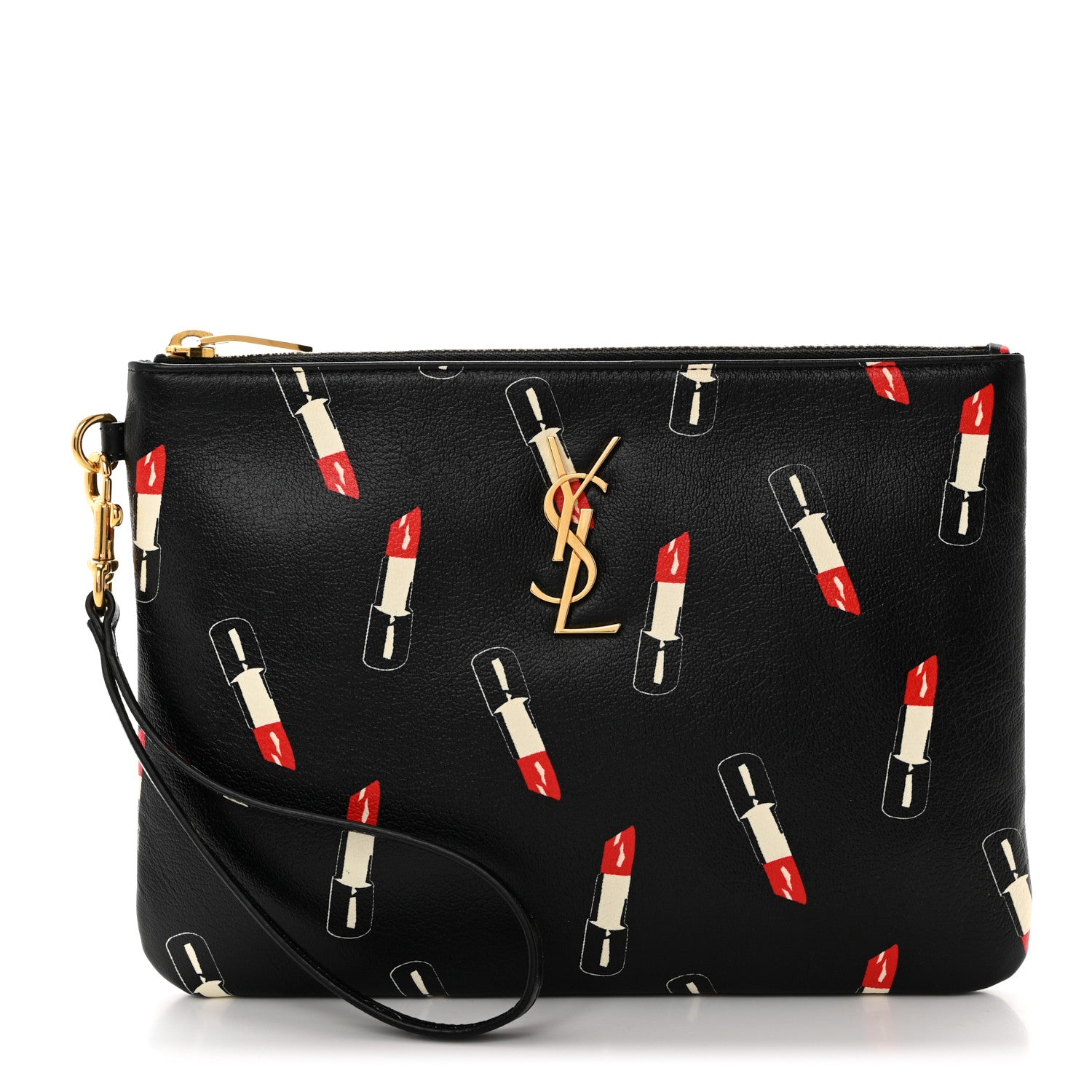 Saint Laurent Calfskin Lipstick Print Monogram Pouch Black 1 of 7