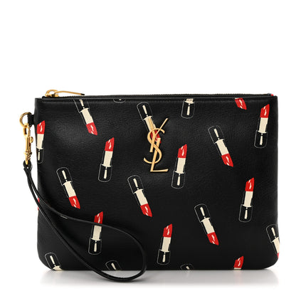 Saint Laurent Calfskin Lipstick Print Monogram Pouch Black 1 of 7