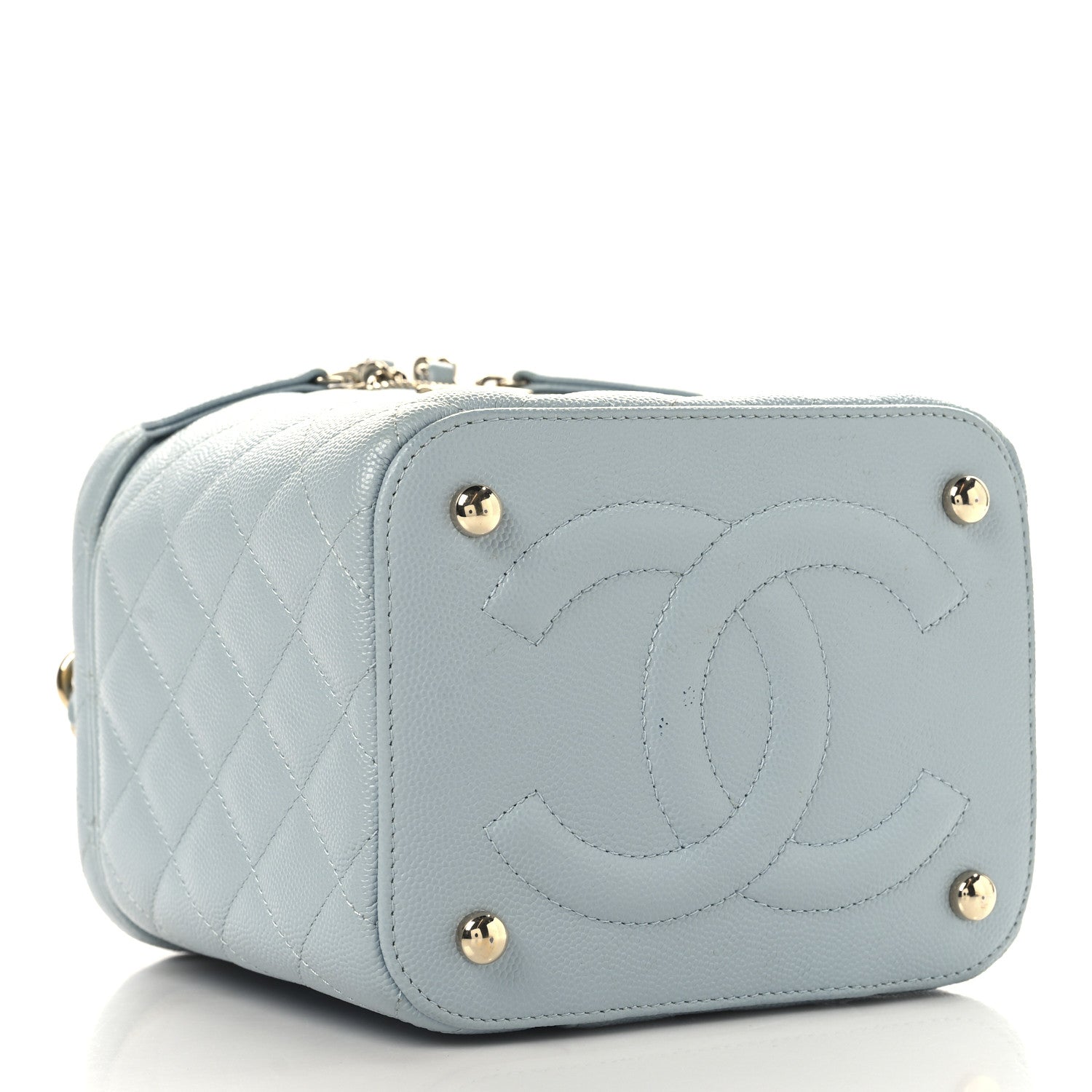 Chanel Caviar Quilted Small Top Handle Vanity Case With Chain Light Blue 4 of 12