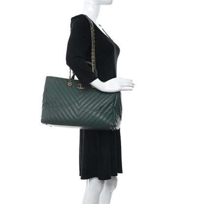 Chanel Caviar Chevron Quilted Large Coco Handle Shopping Tote Dark Green 2 of 10