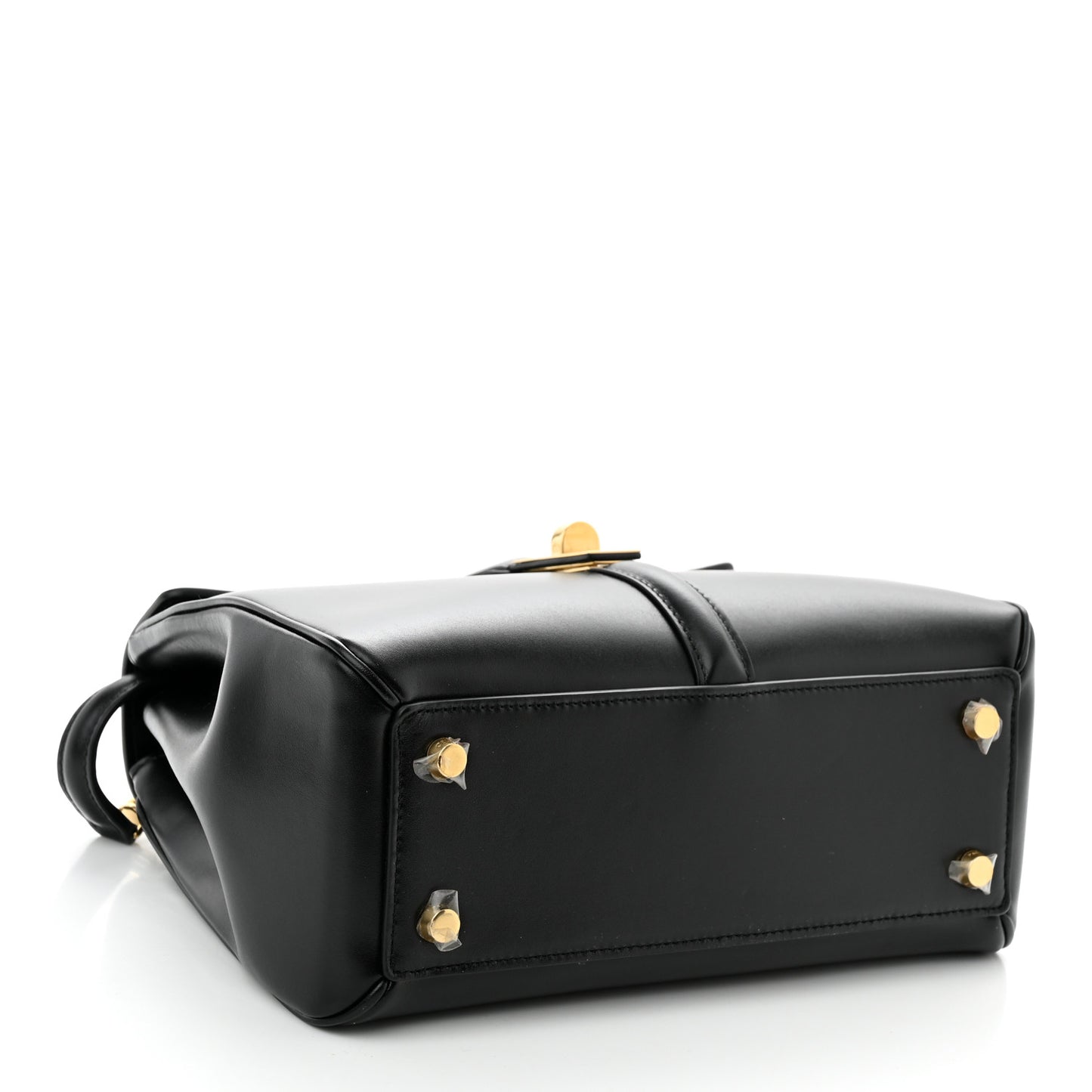Satinated Calfskin Small 16 Top Handle Bag Black