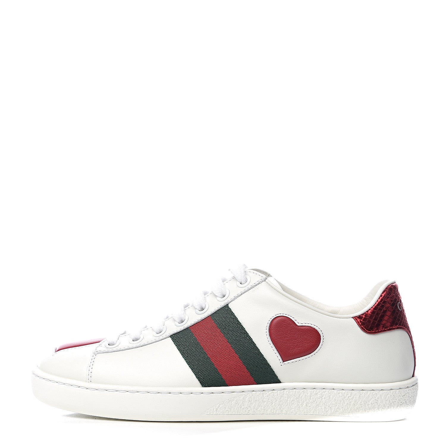 Gucci Calfskin Ayers Web Heart Embroidered Womens Ace Sneakers 34 White 1 of 9