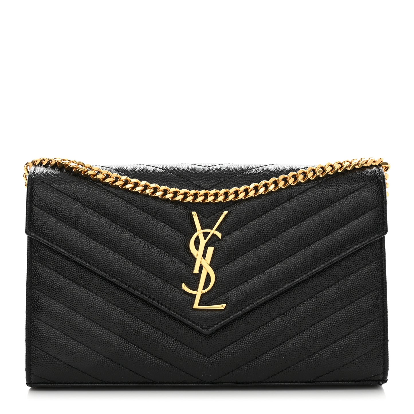Grain De Poudre Matelasse Chevron Monogram Chain Wallet Black