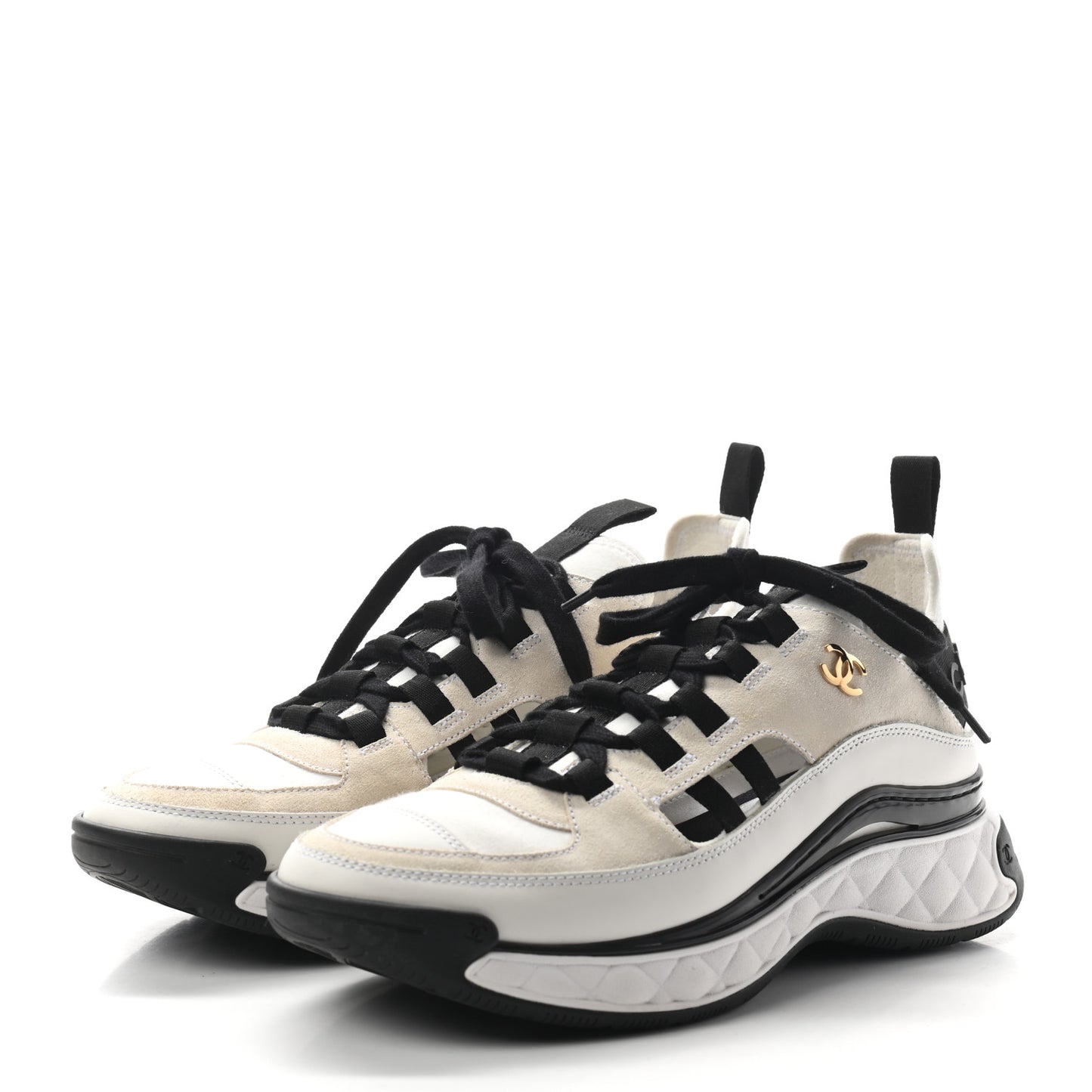 Fabric Calfskin Suede CC Sneakers 40 White Black