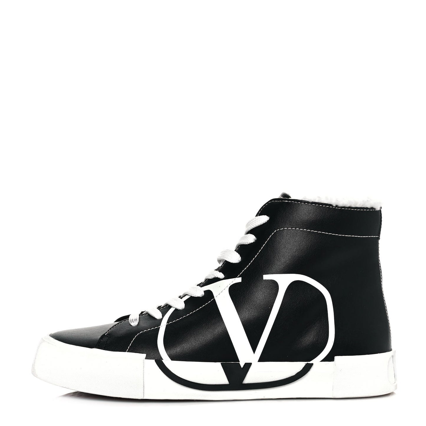 Calfskin Shearling VLTN High Top Sneakers 39 Black
