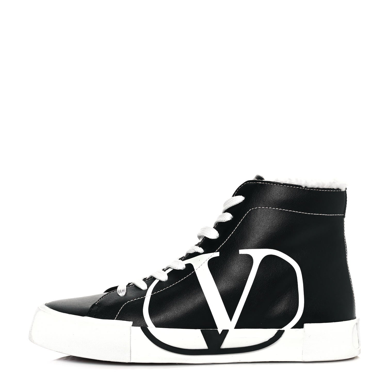 Valentino Garavani Calfskin Shearling VLTN High Top Sneakers 39 Black 1 of 10