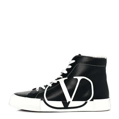 Valentino Garavani Calfskin Shearling VLTN High Top Sneakers 39 Black 1 of 10