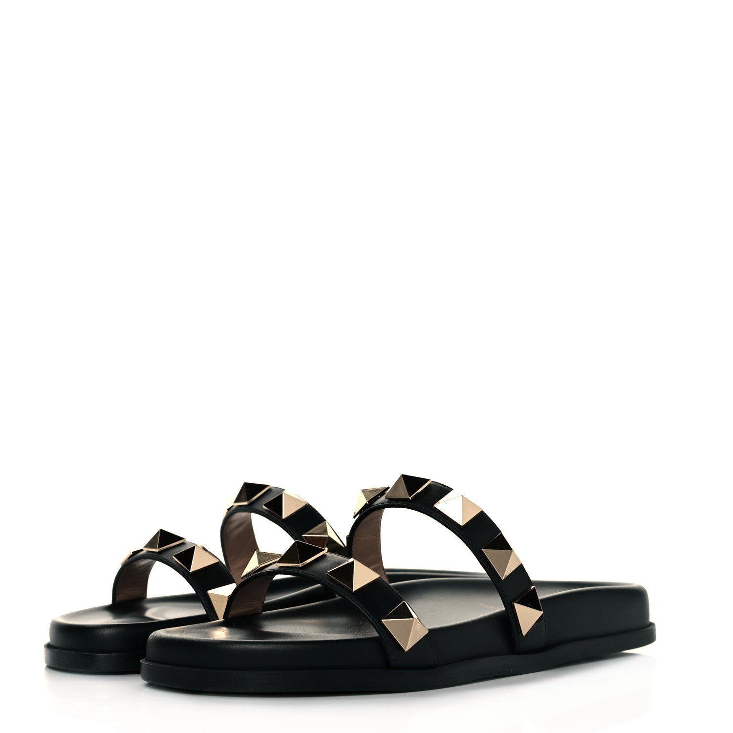 Valentino Garavani Calfskin Rockstud Flat Slide Sandals 37 Black 3 of 8