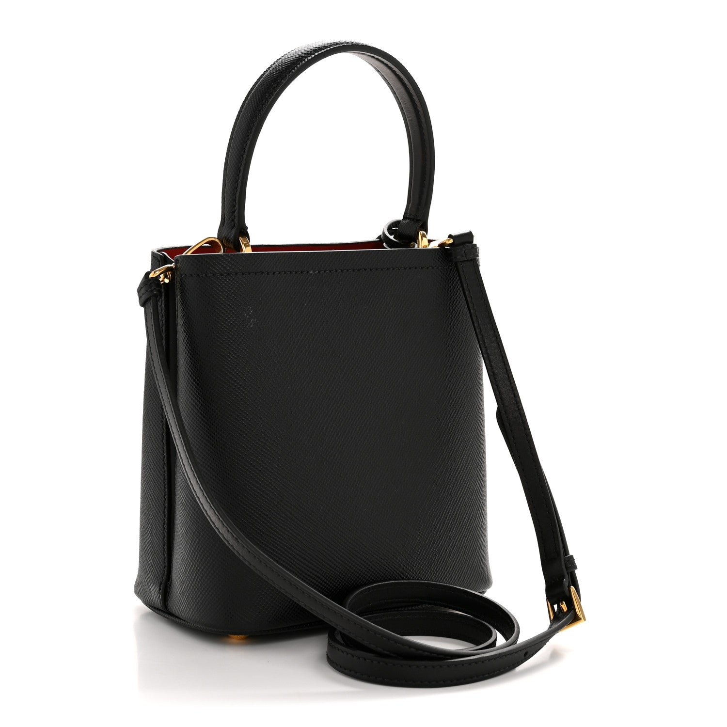 Prada Saffiano Cuir Small Panier Bucket Bag Black Fuoco 3 of 11
