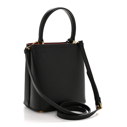 Prada Saffiano Cuir Small Panier Bucket Bag Black Fuoco 3 of 11