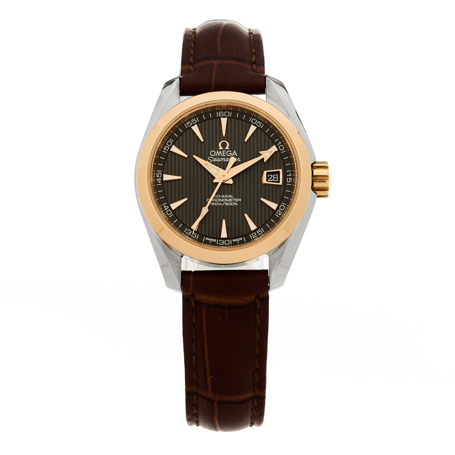 Stainless Steel 18K Yellow Gold Alligator 30mm Seamaster Aqua Terra 150M Automatic Watch Grey 231.23.30.20.06.002