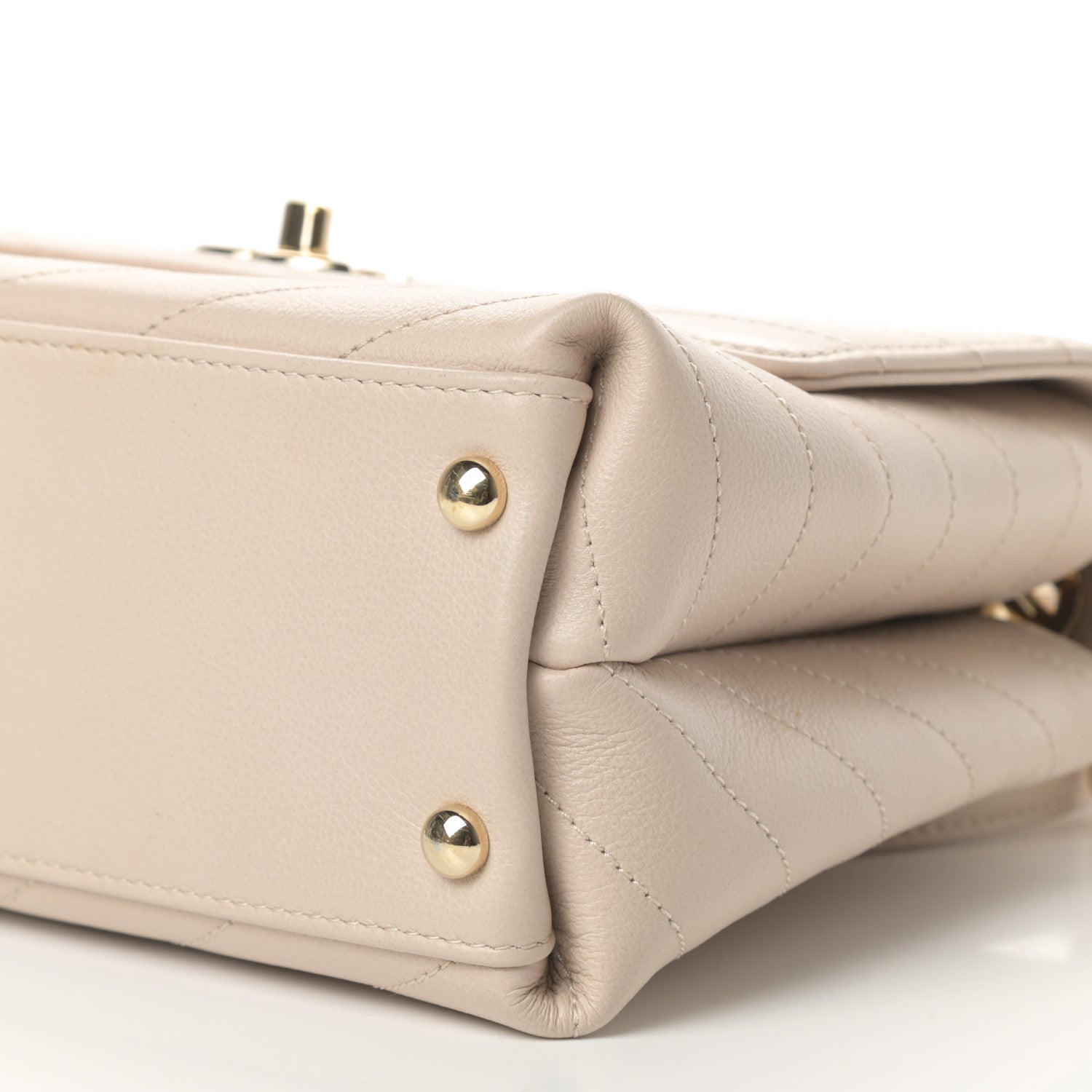 Chanel Grained Calfskin Small Chevron Chic Top Handle Flap Beige 7 of 14