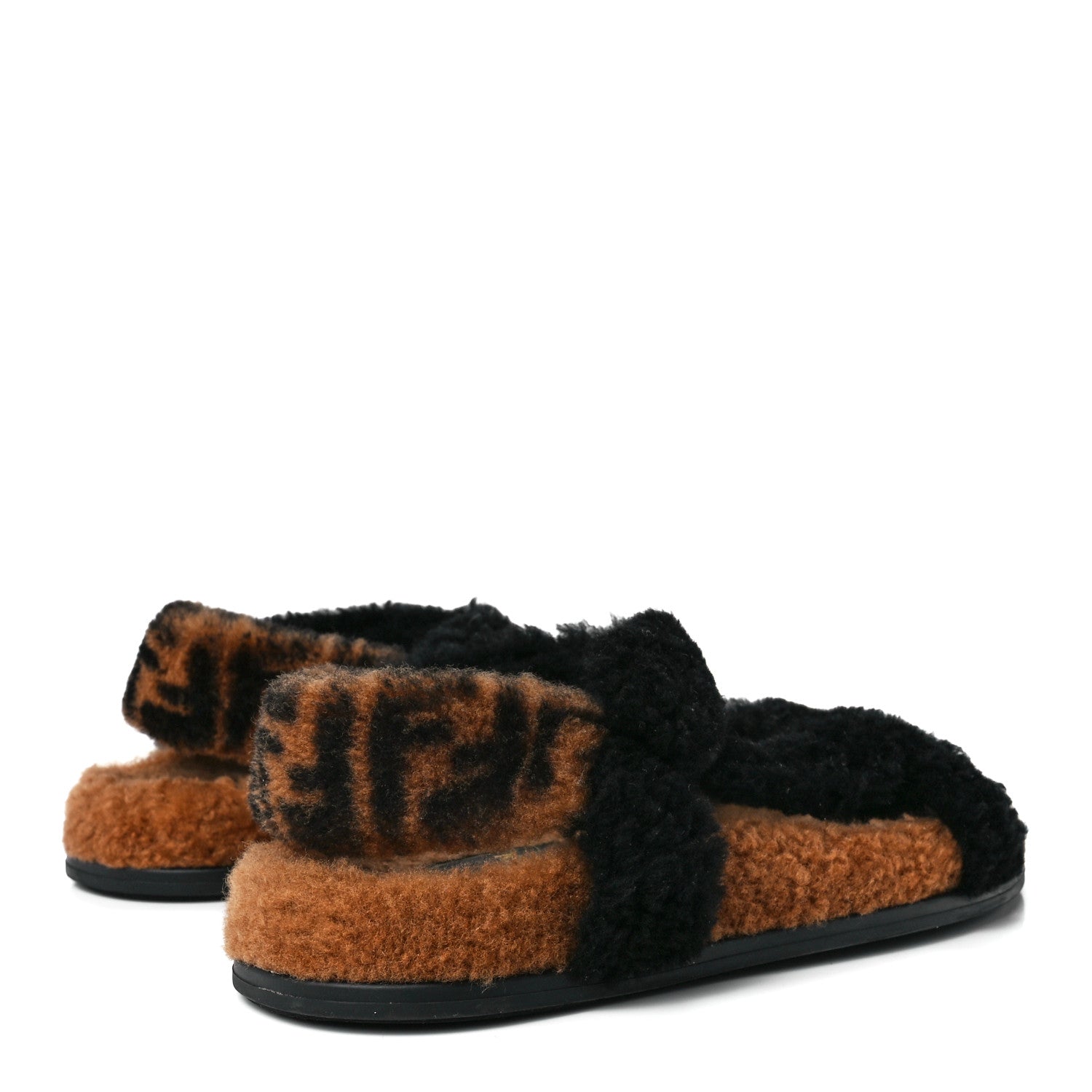 Fendi Shearling FF Fendi Feel Sandals 39 Tobacco Black 4 of 8