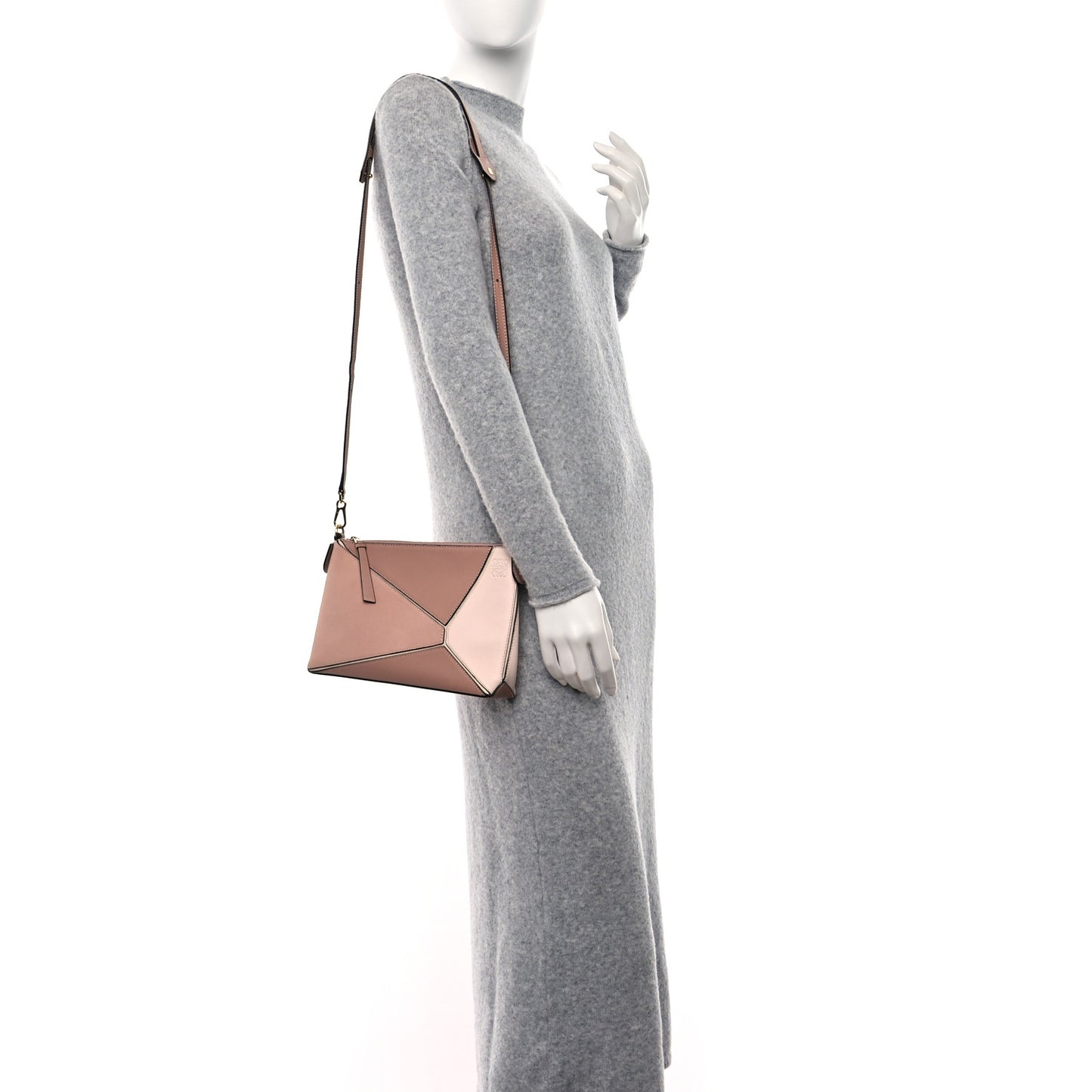 Calfskin Suede Mini Puzzle Crossbody Bag Blush