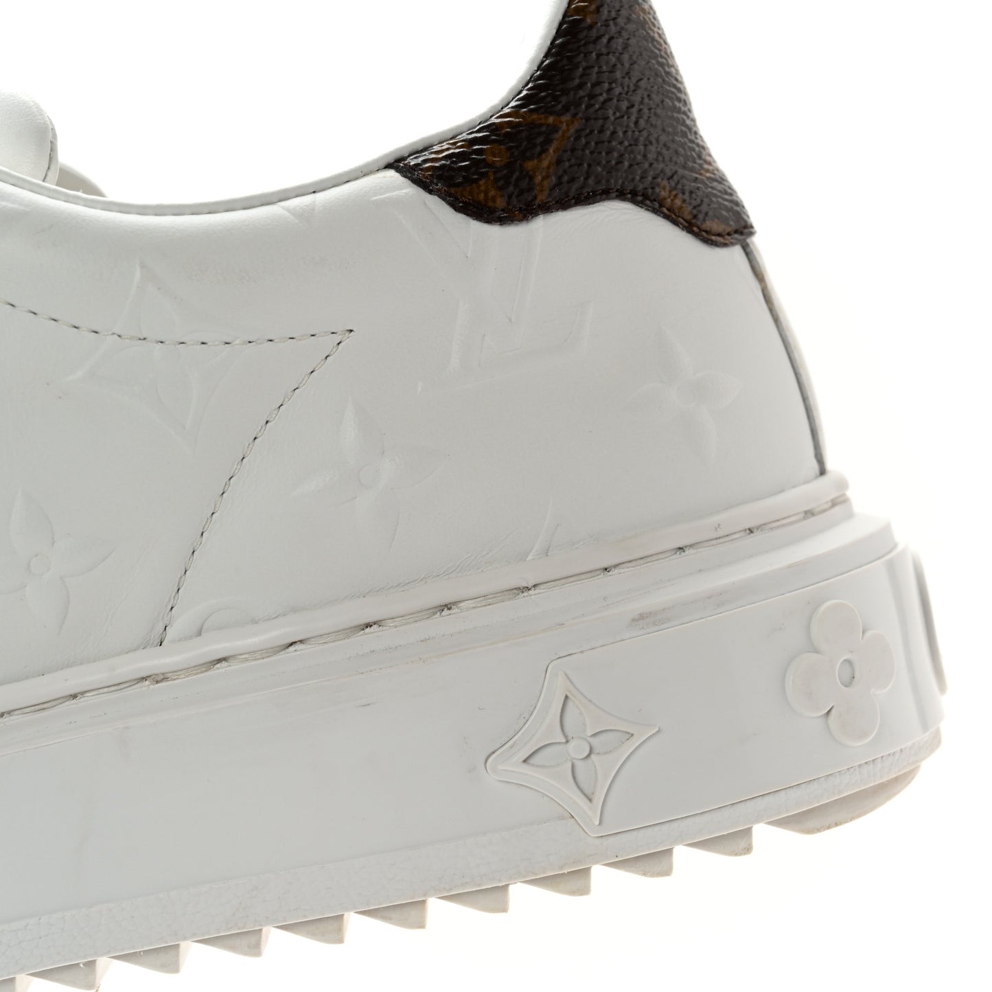 Calfskin Monogram Debossed Time Out Sneakers 38 White