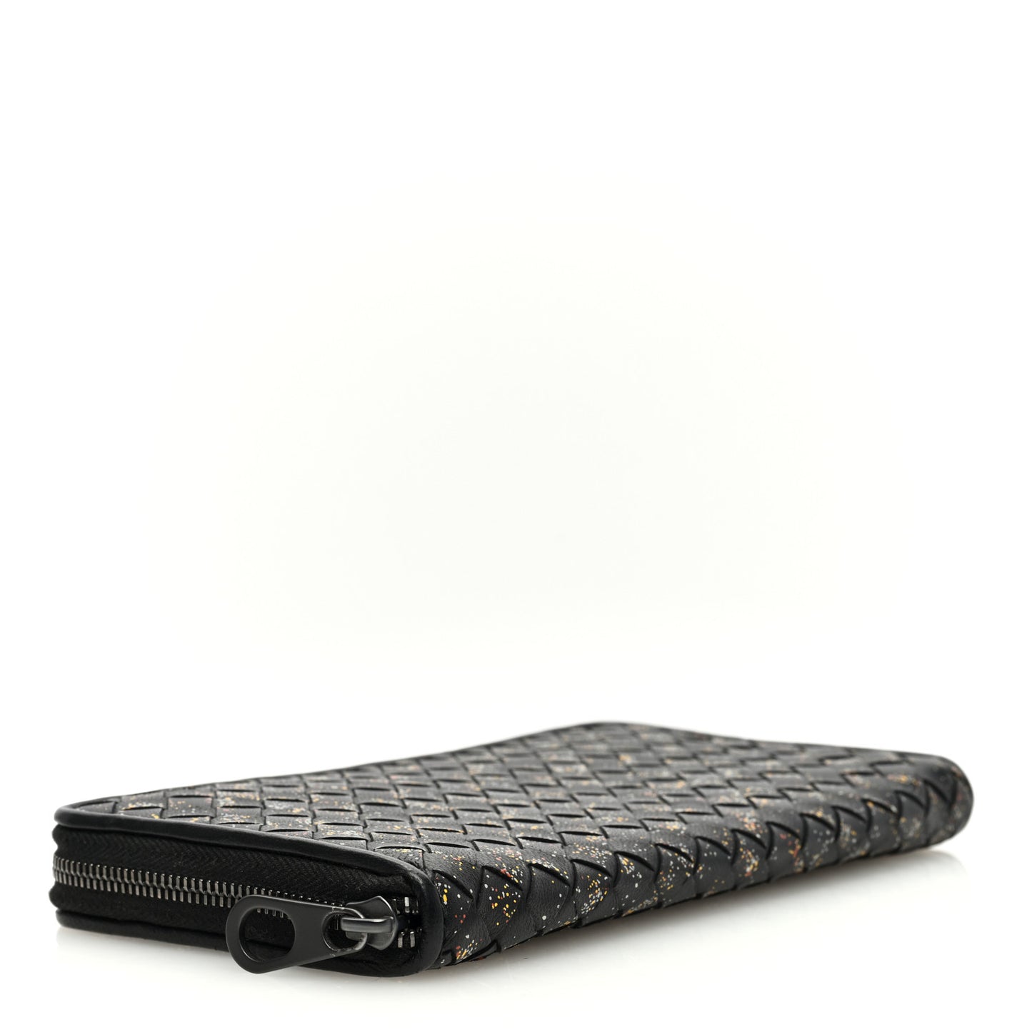 Nappa Intrecciato Paint Splatter Print Zip Around Wallet Black