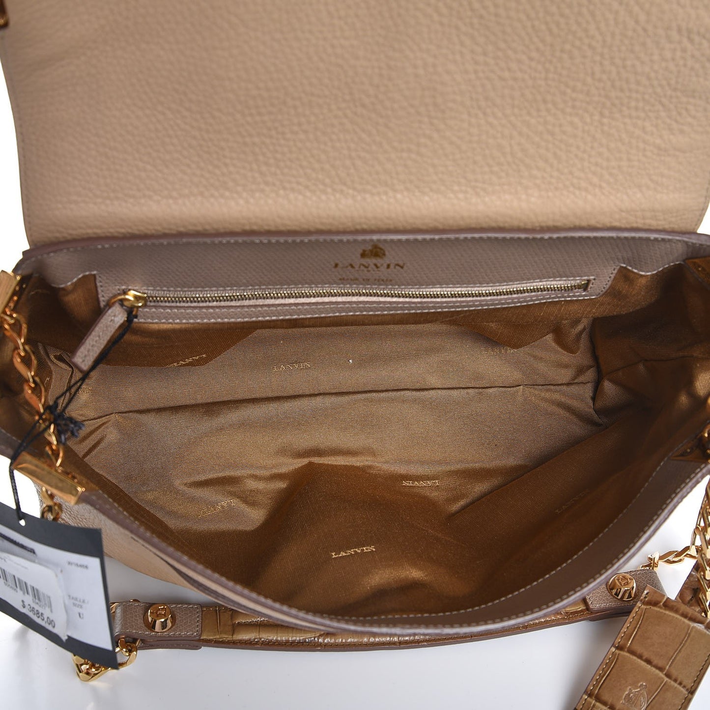 Croc Calfskin Embossed New Partition Shoulder Bag Taupe