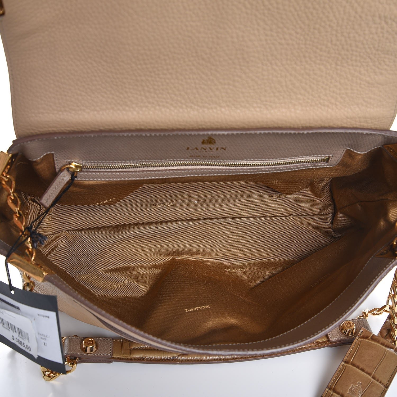 Lanvin Croc Calfskin Embossed New Partition Shoulder Bag Taupe 5 of 7