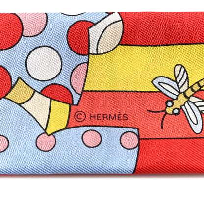 Hermes Silk Les Murmures de la Foret Twilly Rouge Jaune Bleu 4 of 4