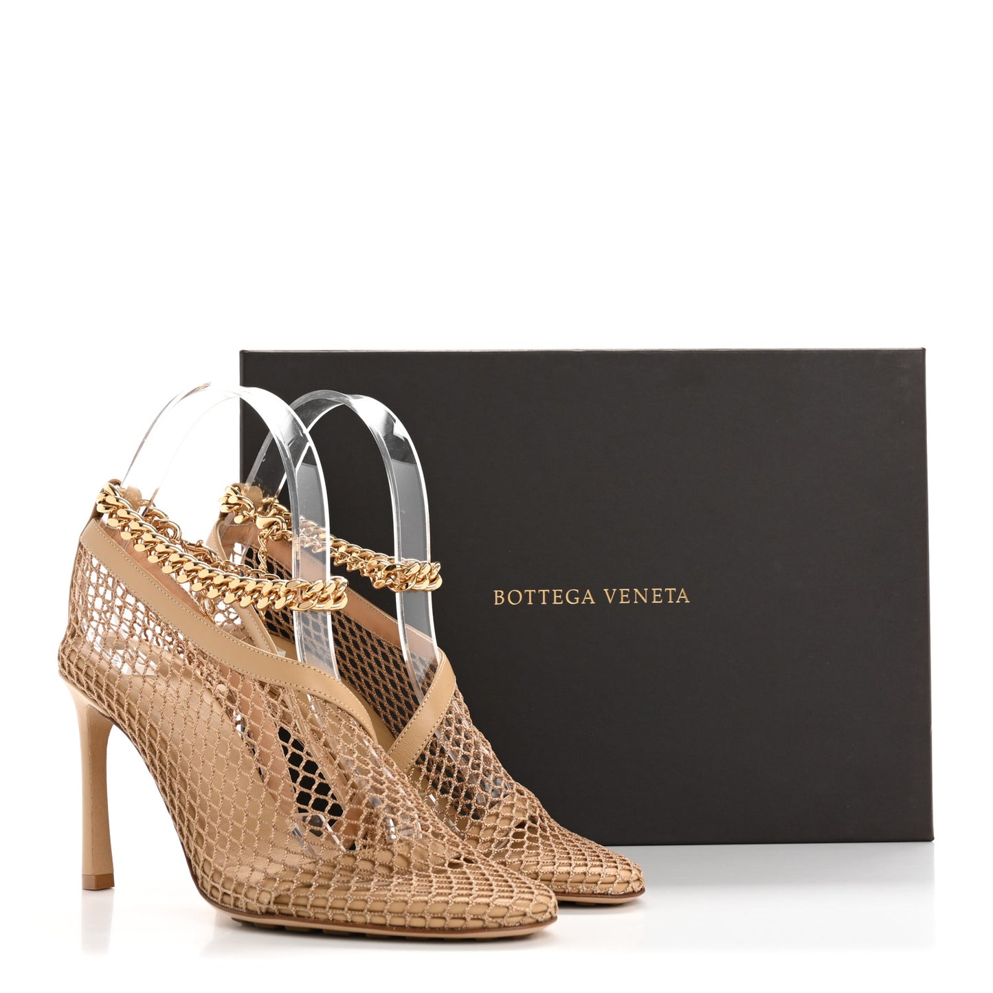 Mesh Nappa Chunky Chain Sandals 36 Beige Pony