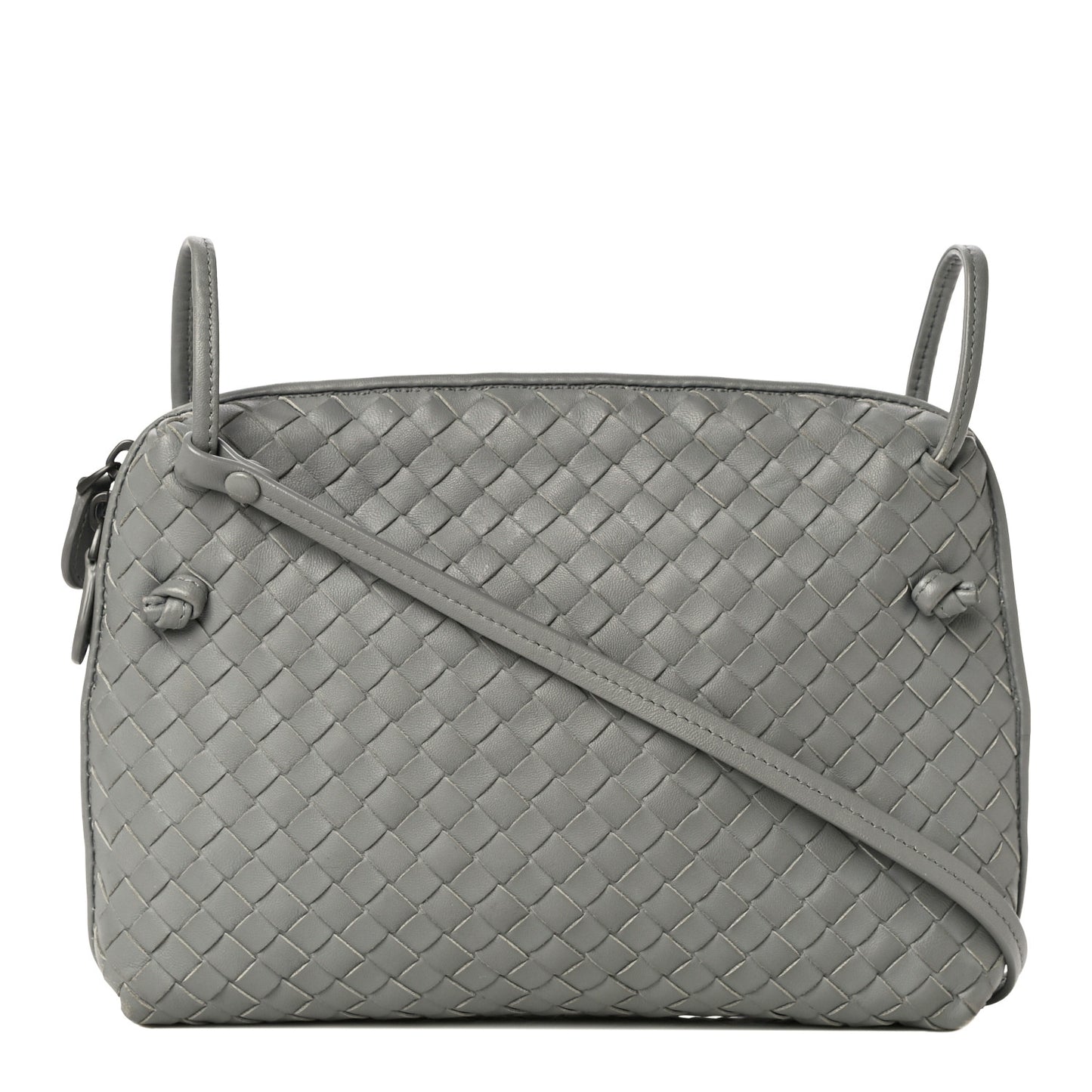 Nappa Intrecciato Nodini Crossbody Messenger Light Grey