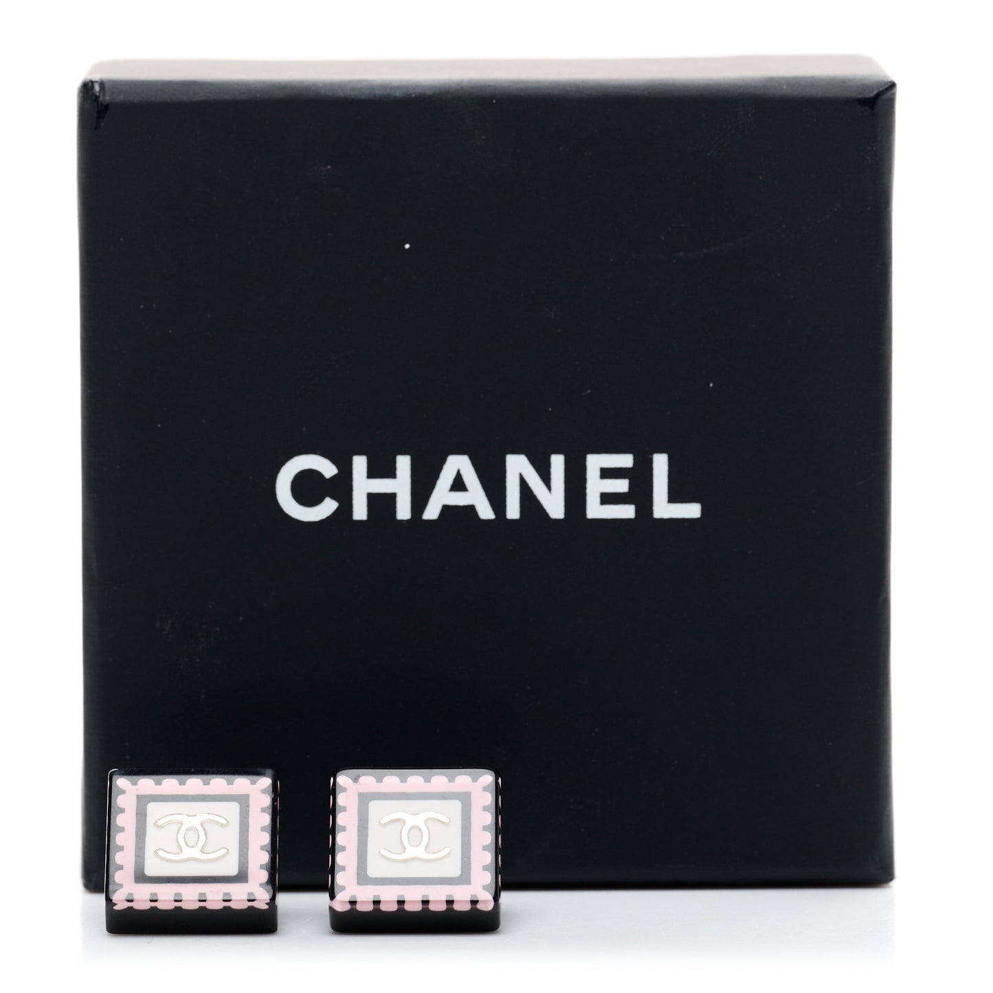 Resin CC Square Earrings Black Pink White
