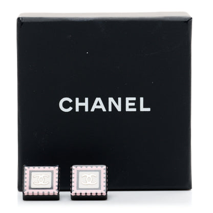 Chanel Resin CC Square Earrings Black Pink White 5 of 5