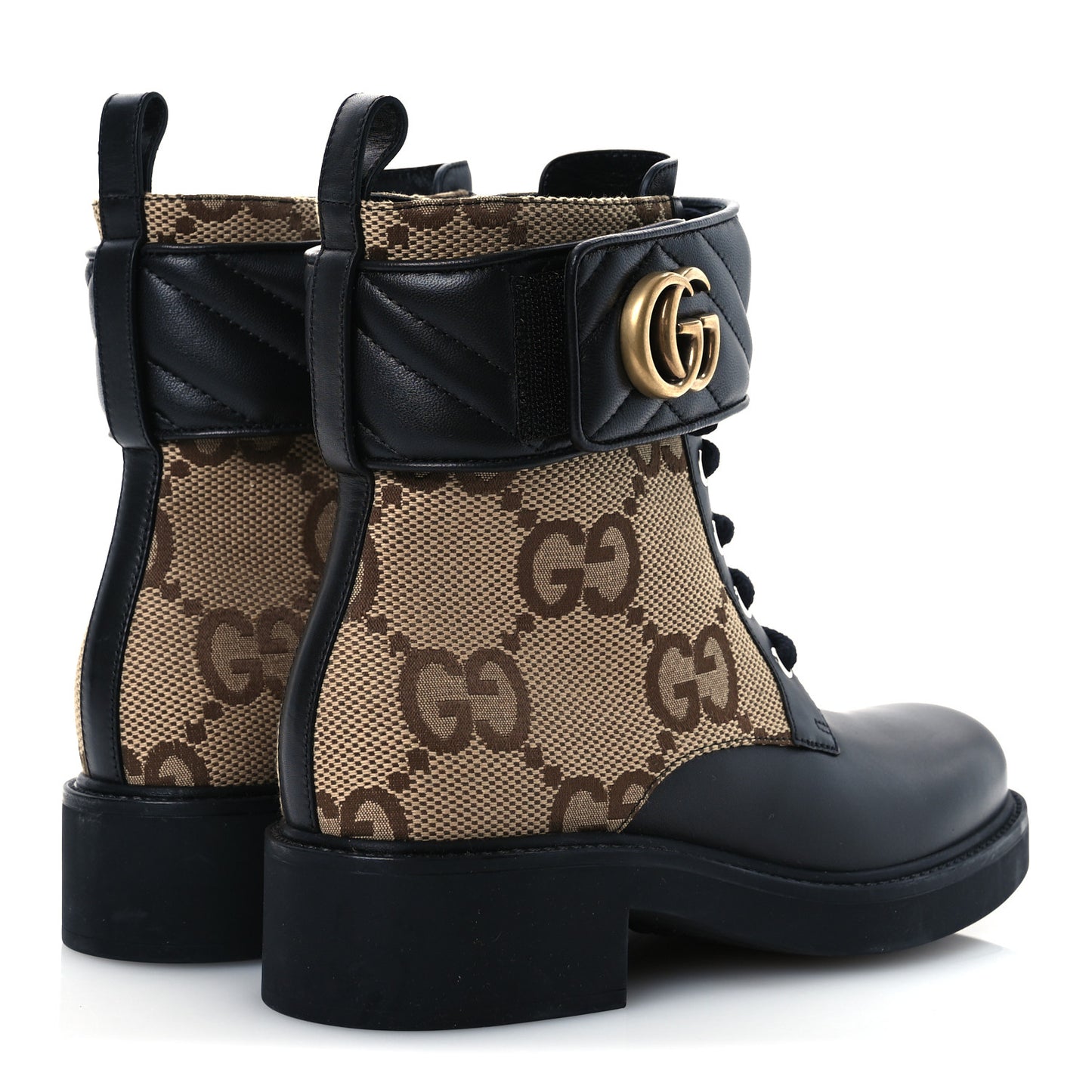 Flores Calfskin Monogram Maxi GG Nappa Matelasse Double G 40mm Ankle Boots 37 Black Camel Ebony