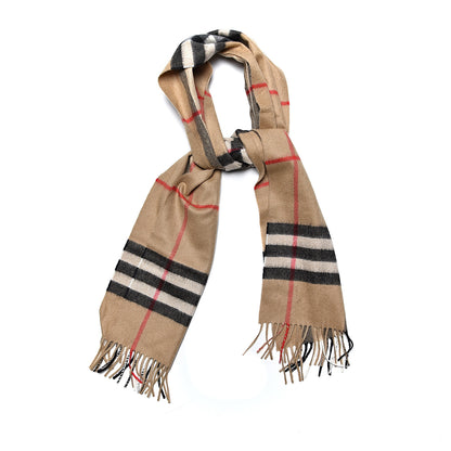 Burberry Cashmere Giant Check Fringe Scarf Archive Beige 1 of 5