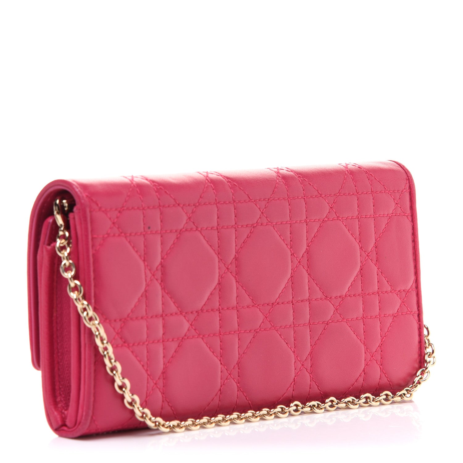 Christian Dior Lambskin Cannage Lady Dior Rendezvous Wallet On Chain Fuchsia 3 of 12