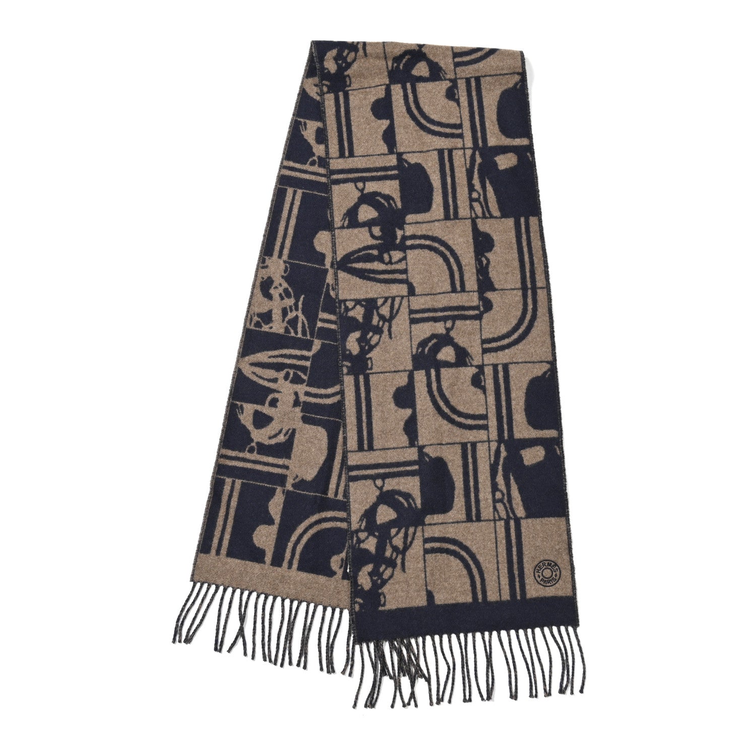 Hermes Cashmere Brides de Gala en Desordre Muffler Marine Etoupe