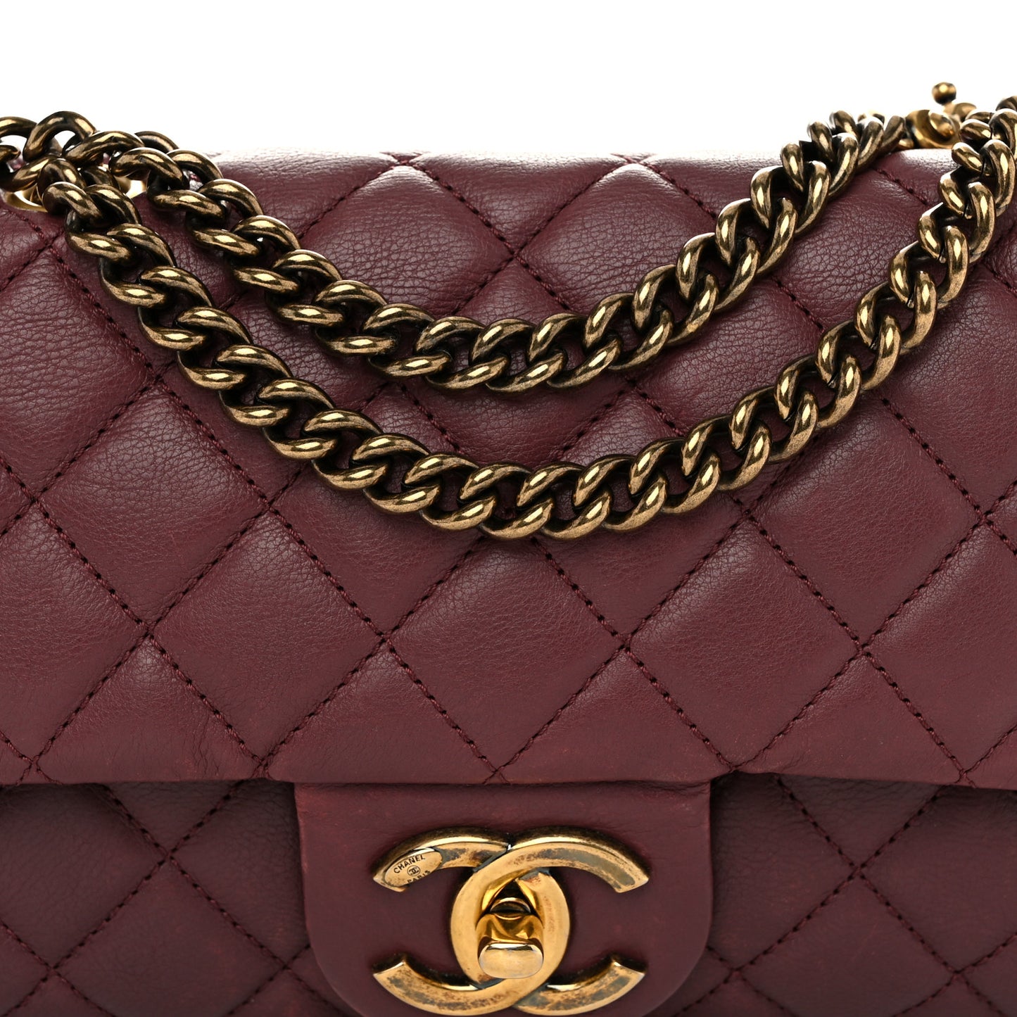 Calfskin Quilted Medium CC Crown Flap Burgundy