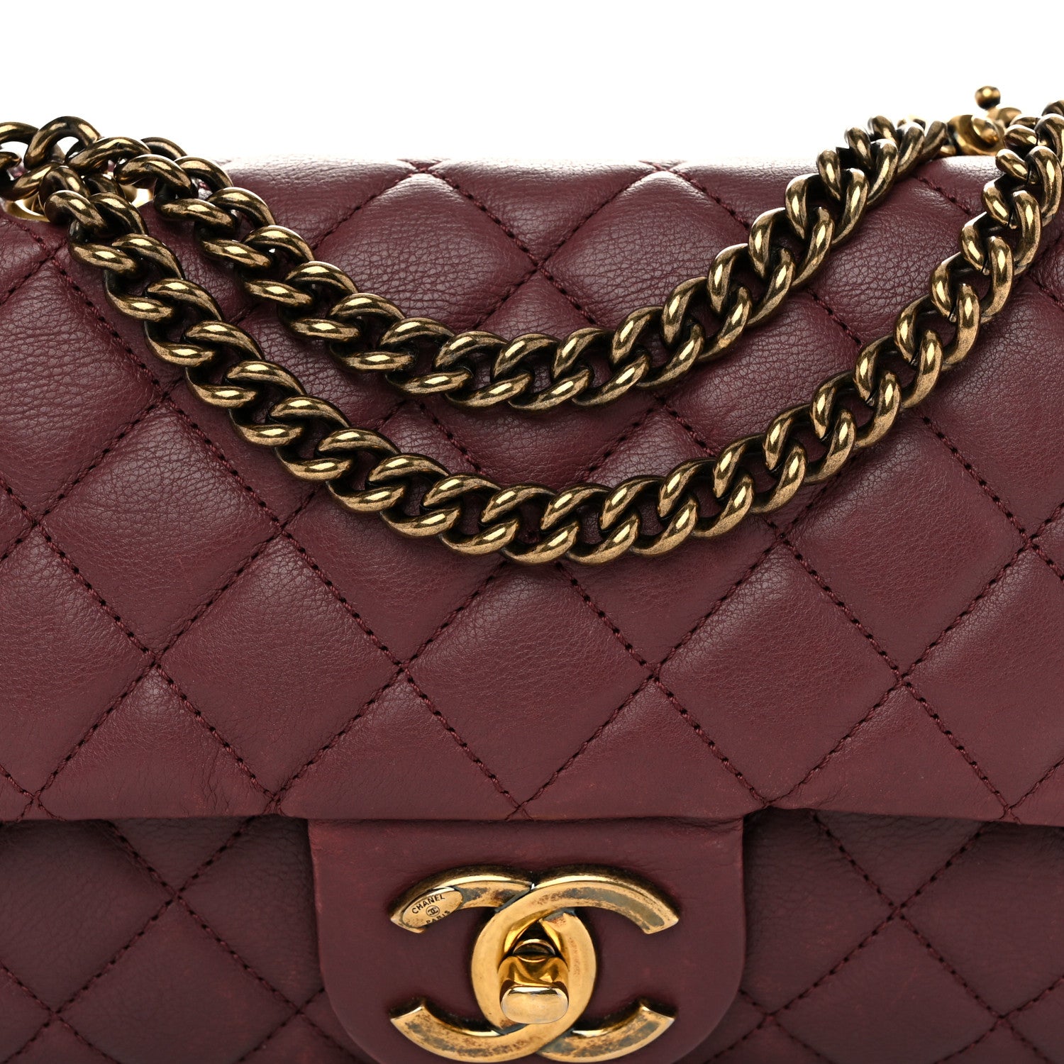 Chanel Calfskin Quilted Medium CC Crown Flap Burgundy 8 of 10