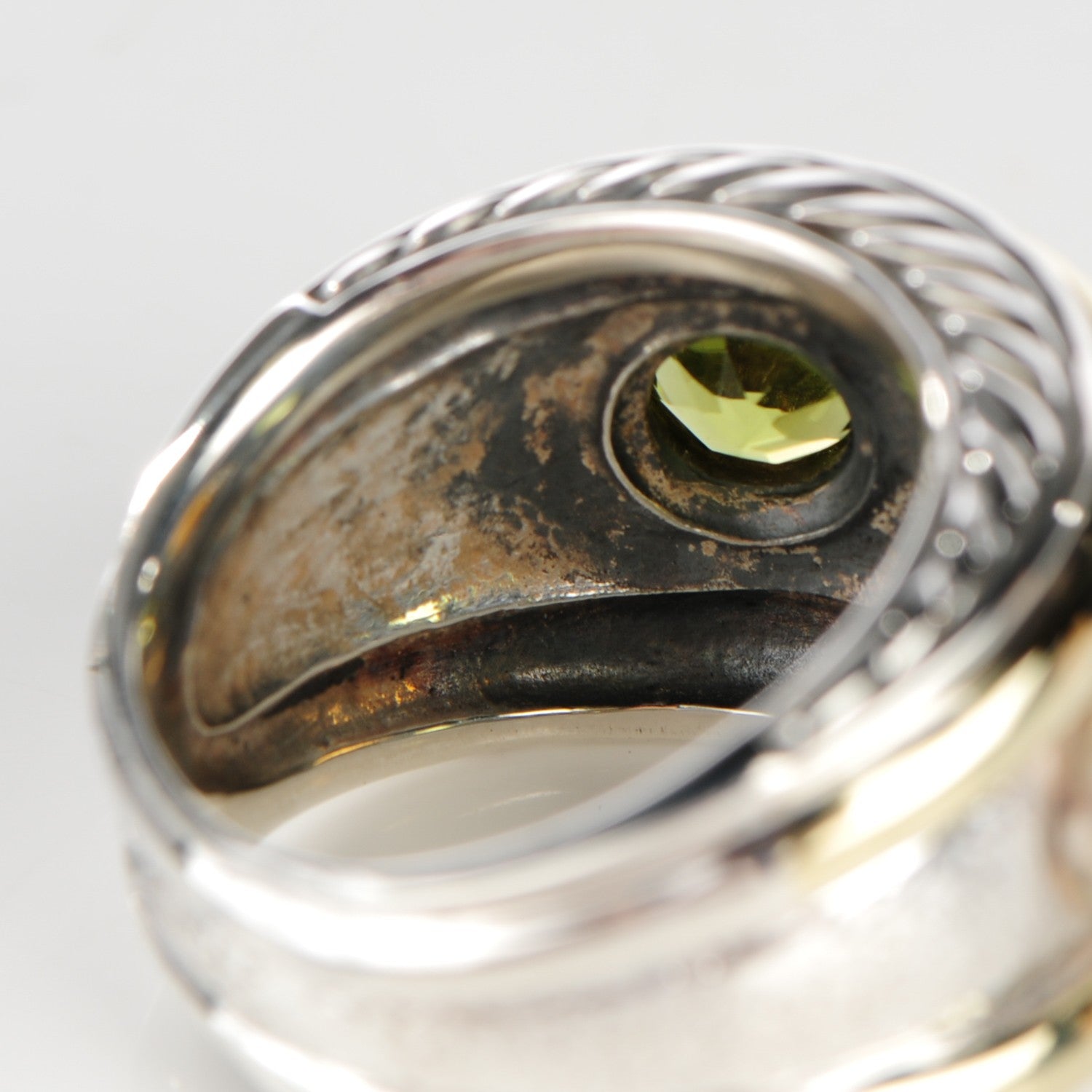 David Yurman Sterling Silver 14K Yellow Gold 17mm Citrine Peridot Renaissance Ring 57 8.25 5 of 5