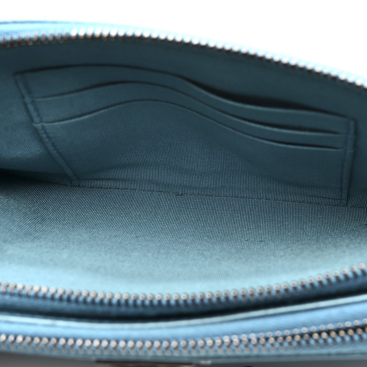 Metallic Caviar Quilted Small Boy Clutch With Chain Turquoise
