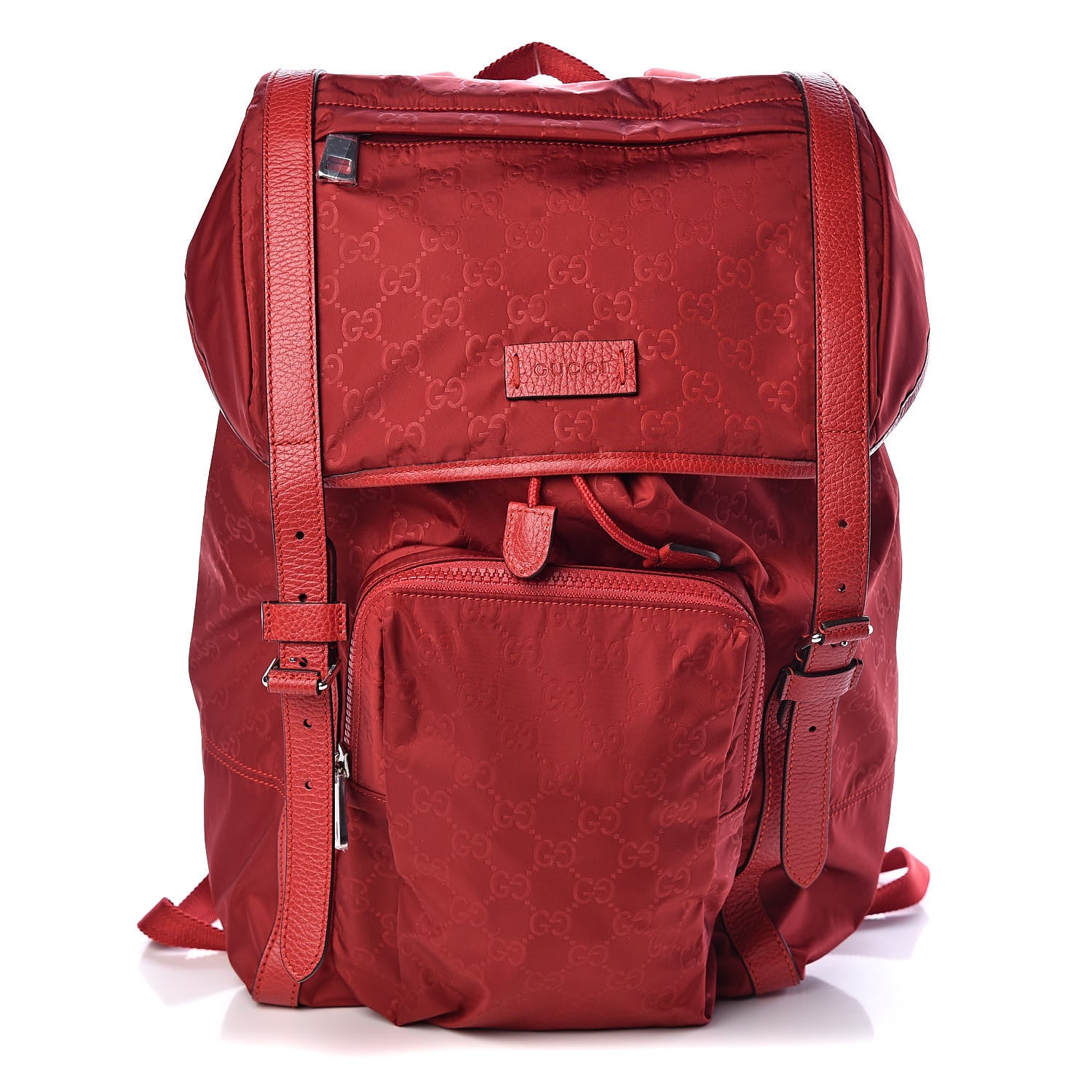 Gucci Nylon Monogram Dollar Calfskin Medium Light Double Buckle Backpack Vibrant Red 1 of 10