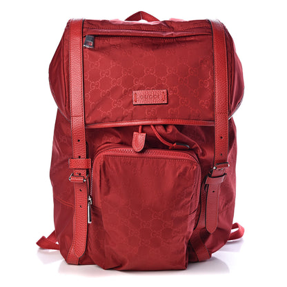 Gucci Nylon Monogram Dollar Calfskin Medium Light Double Buckle Backpack Vibrant Red 1 of 10